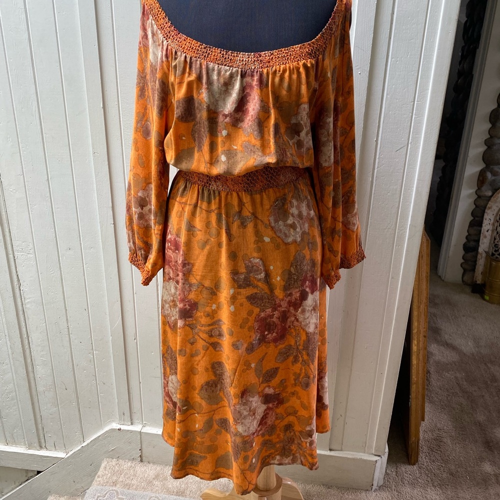 Moulinette Soers at Anthropologie Floral Off-Shoulder Orange Dress